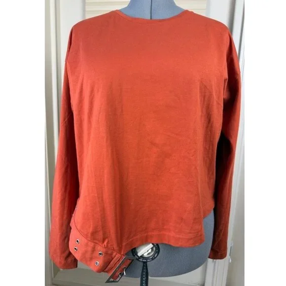 Zara Belted Crop Top L Burnt Orange Buckle Hem Long Sleeve Statement NWOT - Picture 2 of 11